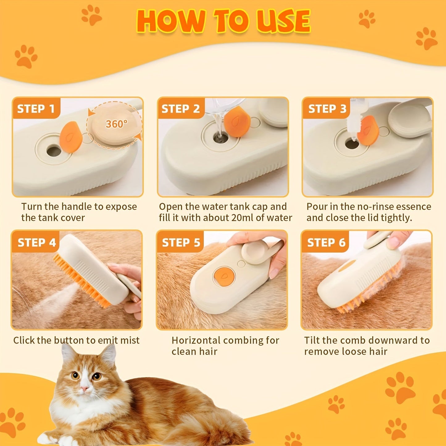 3-in-1 Self-Cleaning Steam Pet Brush-4